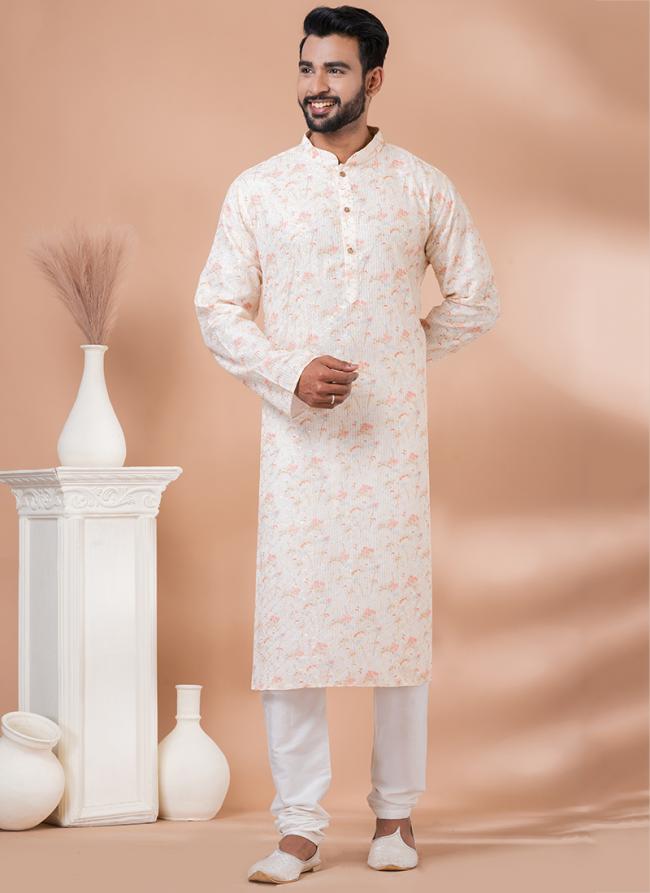 Mono Cream Festival Wear Weaving Kurta Pajama